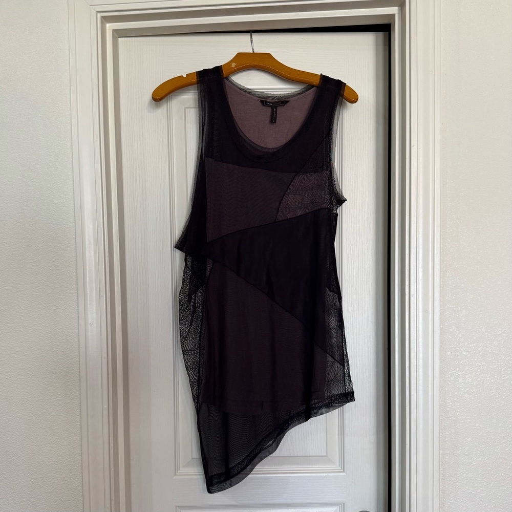 BCBG MaxAzria‎ Black Asymmetrical Mesh Tank Top